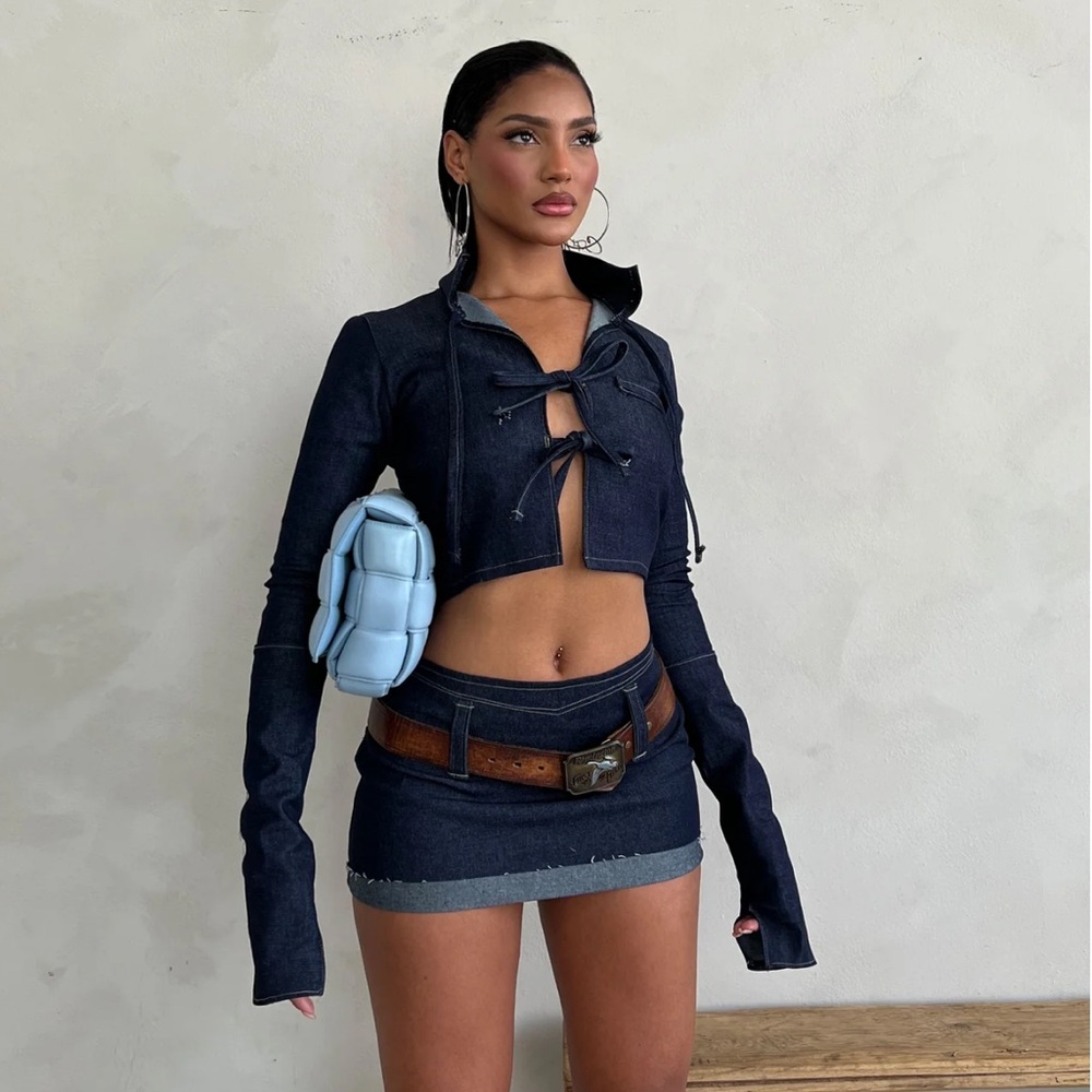 Chic Blue Mini Skirt with Cut Out Design